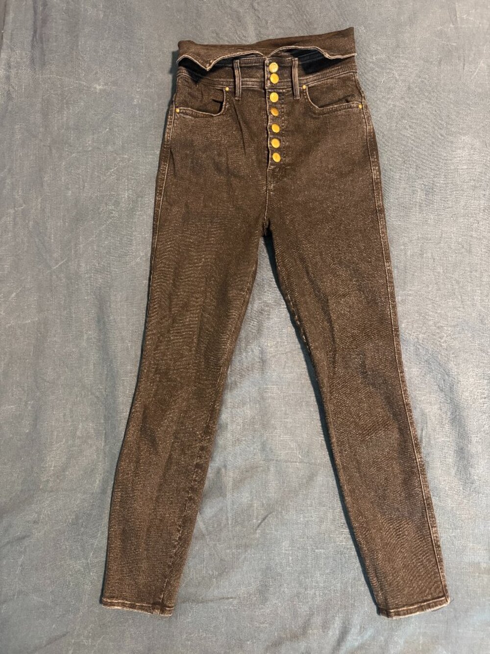 MOTHER High Waist Foldover Button Fly Jeans Faded Brown Black Size 26